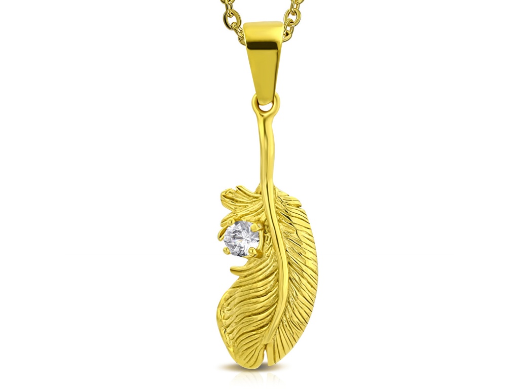Dámska retiazka s príveskom pierko z ocele Gold Feather  + pri tomto produkte si môžete zvoliť dĺžku retiazky