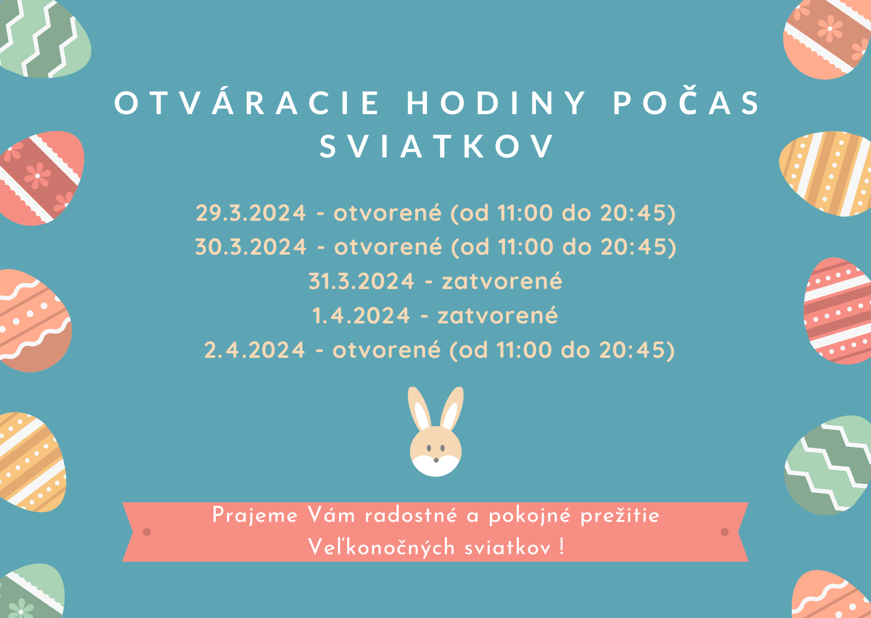 Veľká noc - otváracie hodiny