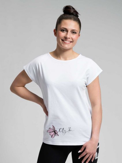 Dámske tričko ALTA biele s potlačou kvety (Veľkosť XXL/46)