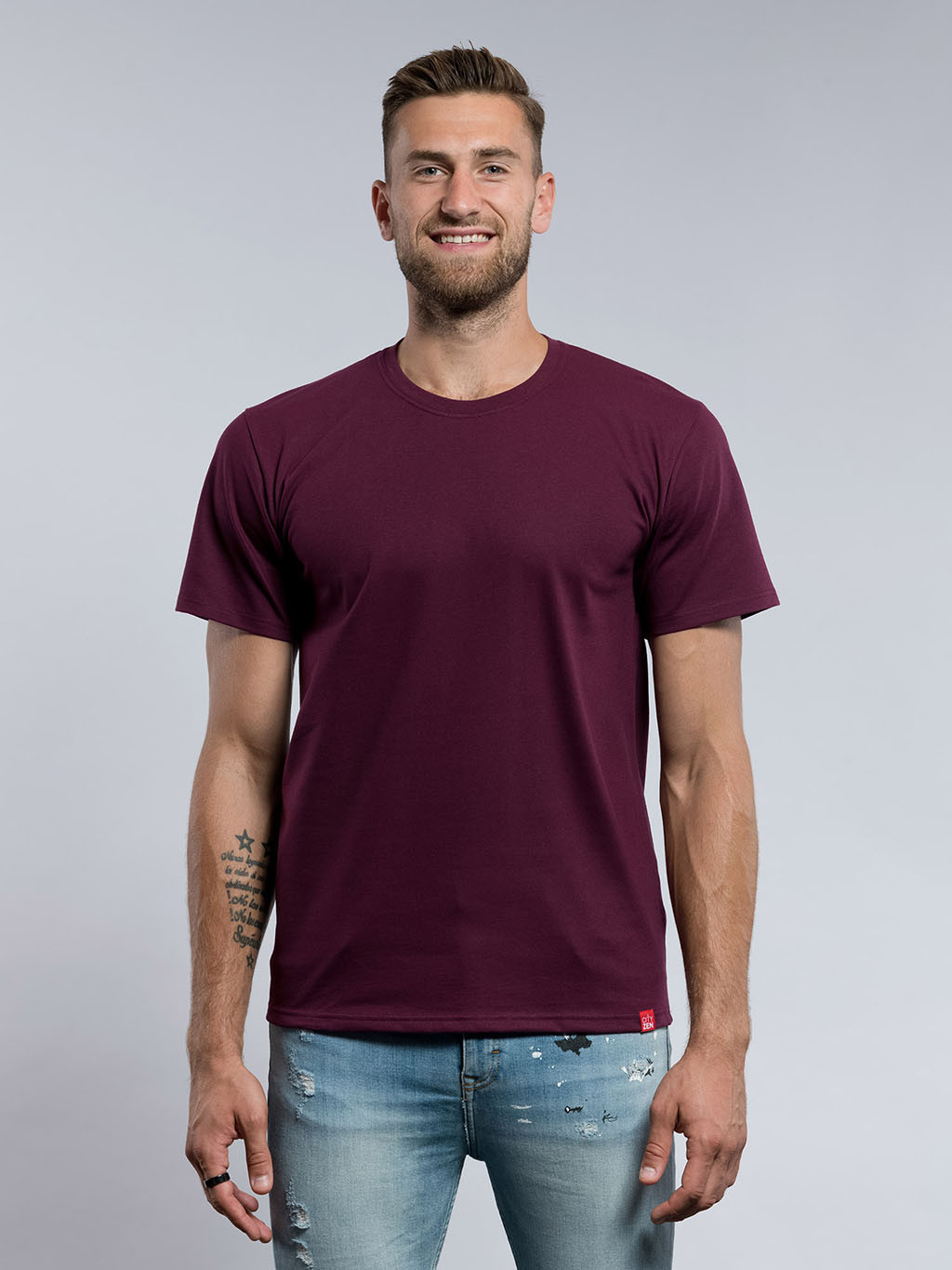 Pánské bavlněné tričko CityZen bordó kulatý výstřih (Velikost S)