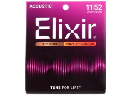 ELIXIR Nanoweb 11/52 struny na akustickú gitaru, Phosphor bronze - Custom Light, kov