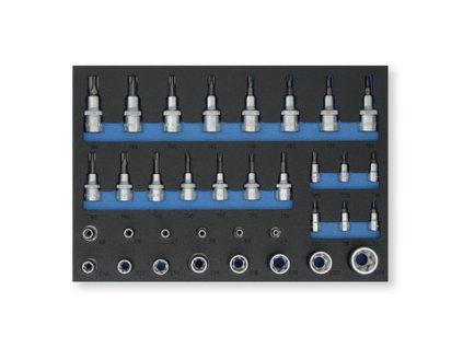 BERNER Vložka z tvrzené pěny se sadou nástrčných klíčů 1/4", 3/8" a 1/2" Torx a E-Torx, 36-dílná