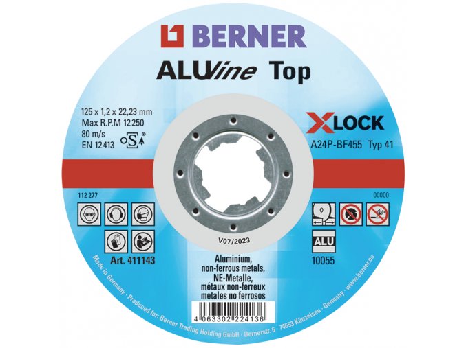 BERNER Řezný kotouč Top X-LOCK ALUline 125 x 1.2 x 22.23 mm