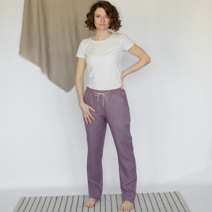 Dámské lněné kalhoty v levandulové barvě #1
