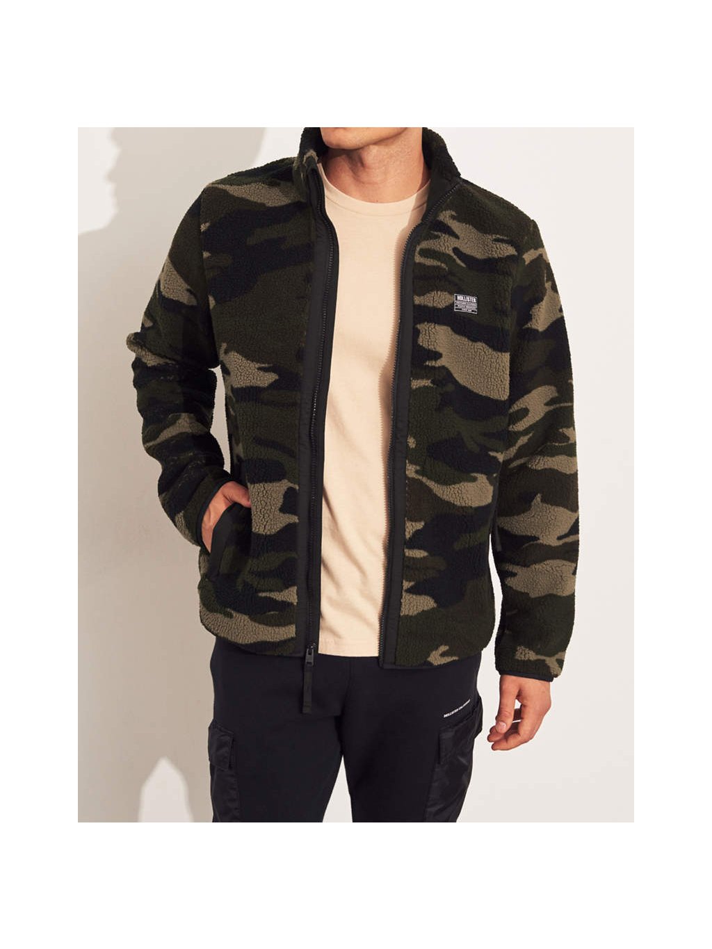 HOLLISTER Pánská army fleecová bunda Fleece Jacket Army (Barva Army, Velikost XL)