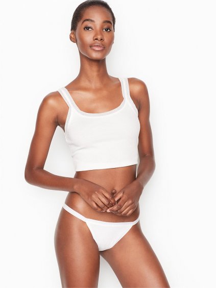 VICTORIA'S SECRET Dámské klasické kalhotky Stretch Cotton String Bikini Panty (Barva Černá, Velikost XL)