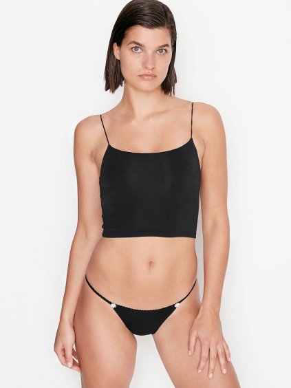 VICTORIA'S SECRET Dámské klasické kalhotky Stretch Cotton String Bikini Panty (Barva Černá, Velikost S)