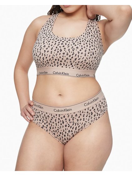 CALVIN KLEIN Dámská podprsenka Plus Size Unlined Bralette Modern Cotton Beige (Barva Gepardí, Velikost 3X)