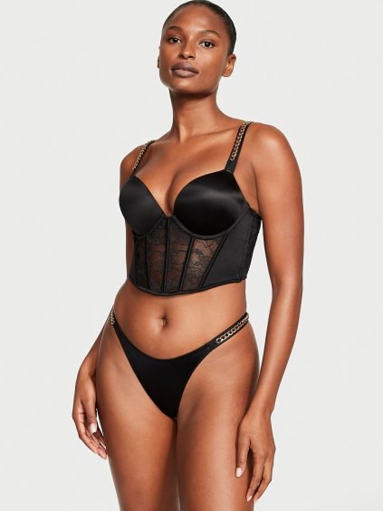 VICTORIA'S SECRET dámské kalhotky – tanga Chain Strap Smooth Thong Panty - černá - cloogo.cz