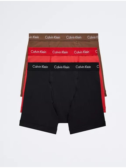 CALVIN KLEIN Pánské boxerky - Sada 3 kusů Cotton Stretch 3-pack Boxer Brief - Černá , červená, hnědá - cloogo.cz