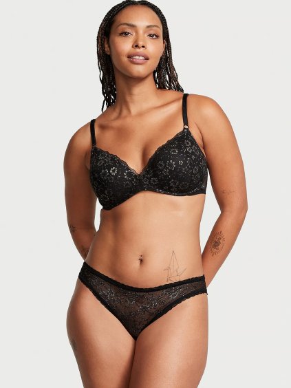 VICTORIA'S SECRET dámské Krajkové kalhotky Shimmer Lace Lace-Up Bikini Panty Černá