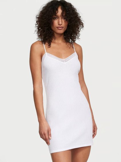 VICTORIA'S SECRET dámská Krátké slipy s krajkovým lemem Pointelle  Lace-Trim Pointelle Short Slip bílá