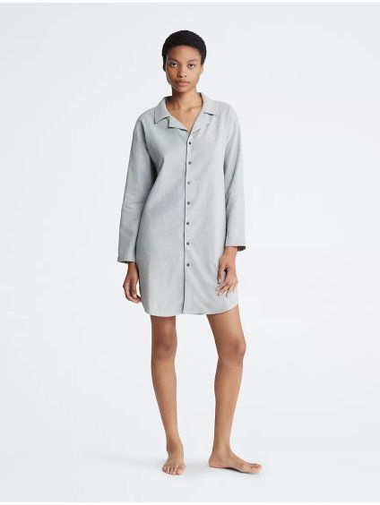 CALVIN KLEIN  dámské košilové šaty  Pure Flannel Relaxed Button-Down Shirt Dress šedá