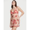 VICTORIA'S SECRET dámské Květinové vyšívané průsvitné síťované noční šaty Floral Embroidery Sheer Mesh Slip Červená