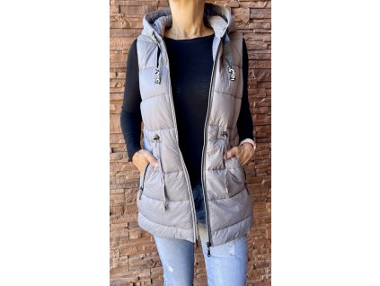 Dámska predĺžená vesta s kapucňou 908 šedá