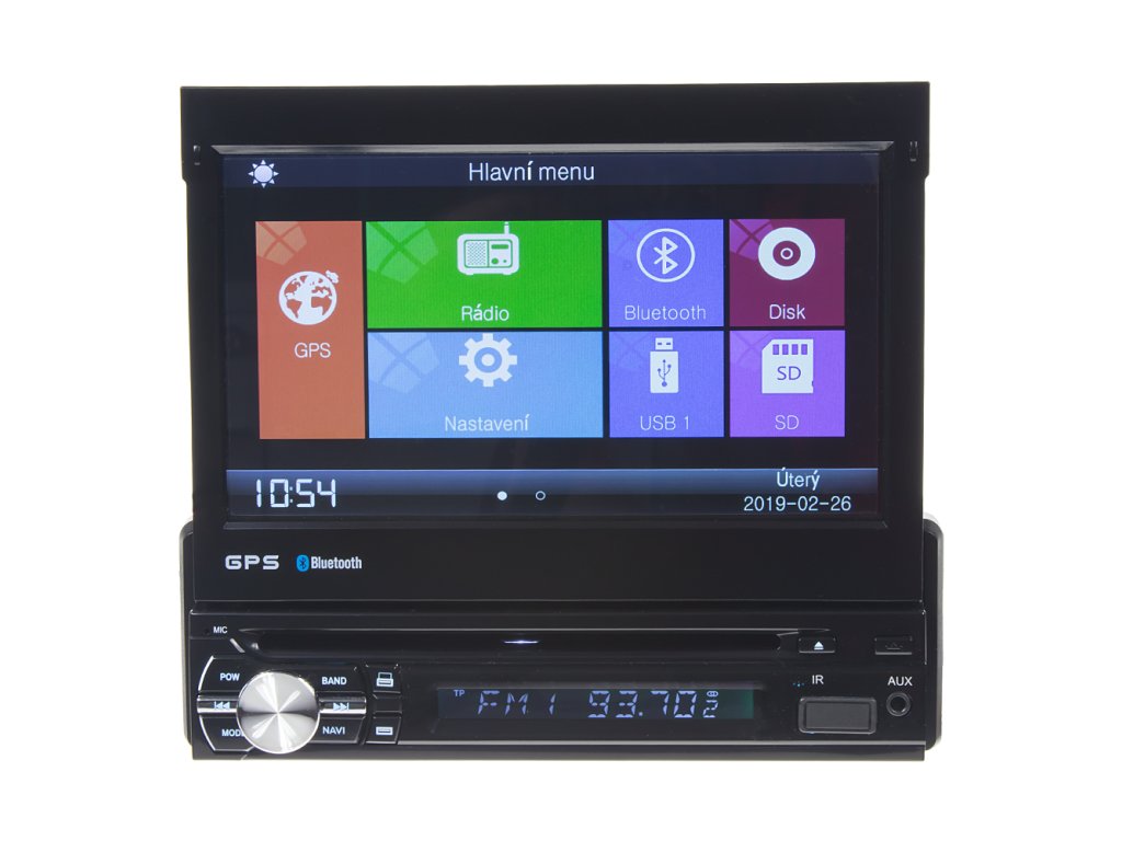 1DIN DVD autorádio s výsuvným 7" LCD, bluetooth,multicolor, SD/USB/FM/DUAL-GPS/RDS/ČESKÉ MENU