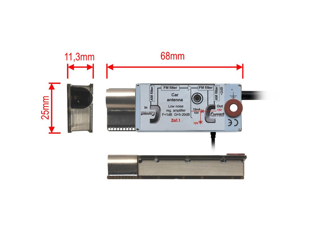 Antenni zesilovac CORRECT 1 2 18 rozmery 5