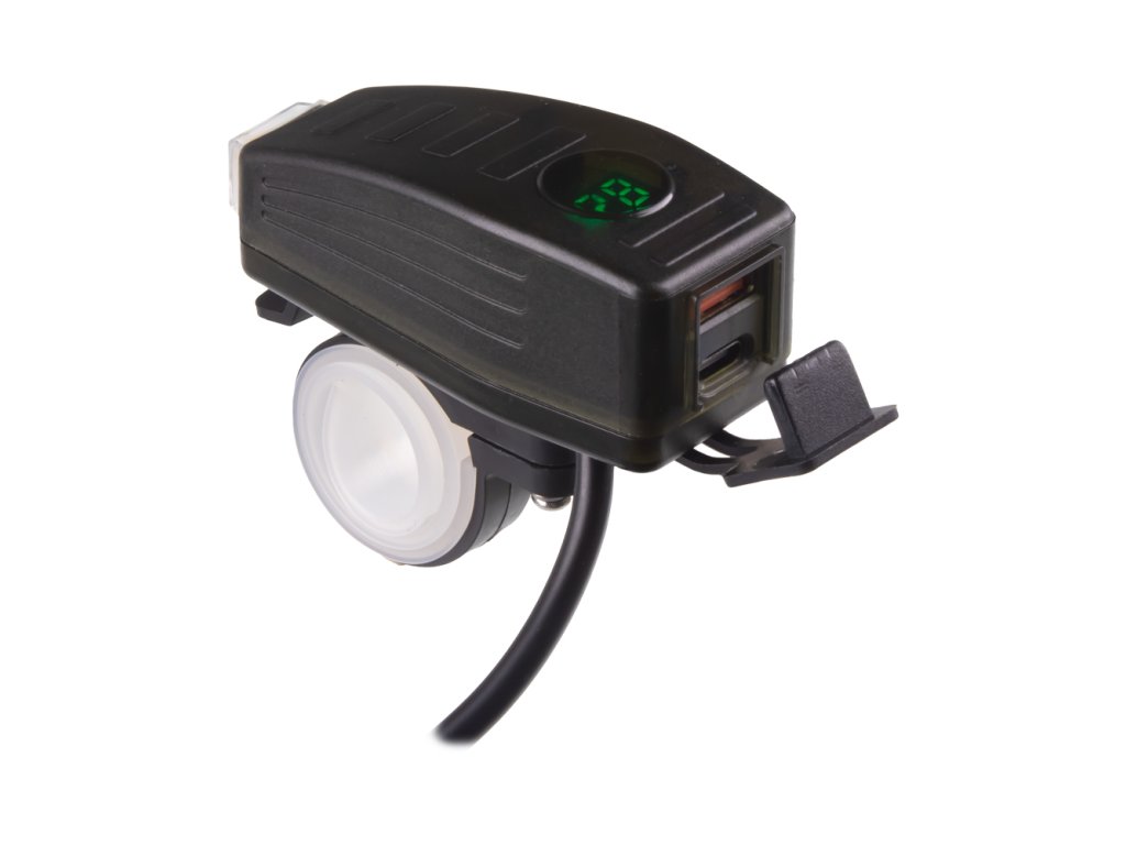 USB/USB-C nabíječka s voltmetrem na motocykl