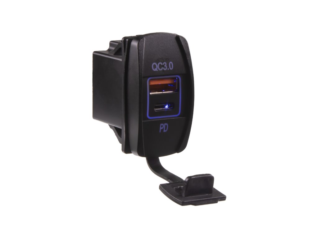 USB nabíječka QC3.0 + USB-C, "Rocker" 12/24V, 36W