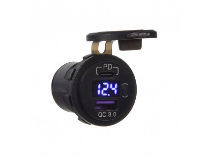 x USB nabíječka QC3.0 + USB-C, digitální voltmetr do panelu