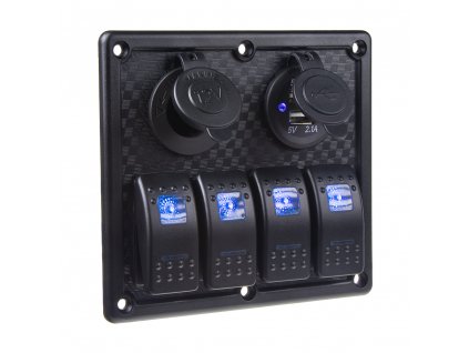 Panel s 4x spínači Rocker, CL + USB zásuvka, 12/24V