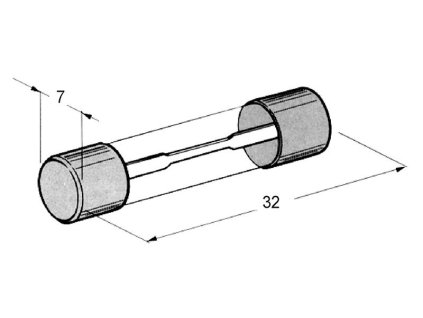 Trubickova sklenena pojistka 32x63mm rozmery