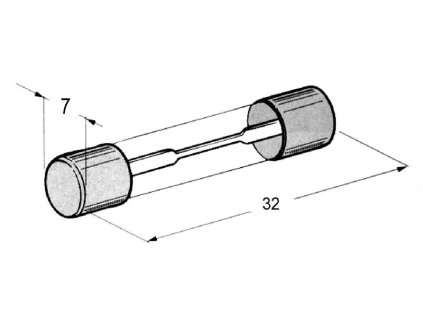 Trubickova sklenena pojistka 32x7mm rozmery 1