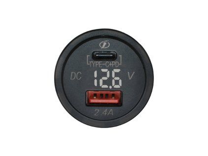 Adaptér 12V -> USB 2,4A + USB C + V-metr