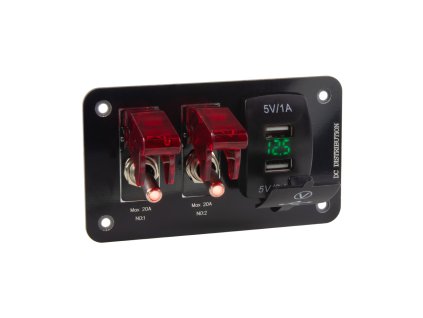 Panel s 2x spínačem + 2x USB + voltmetr