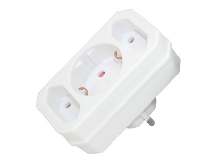Třícestný adaptér - 2x Euro 2,5 A 250 V ~ + 1x "schuko" 16 A 250 V ~, bílý