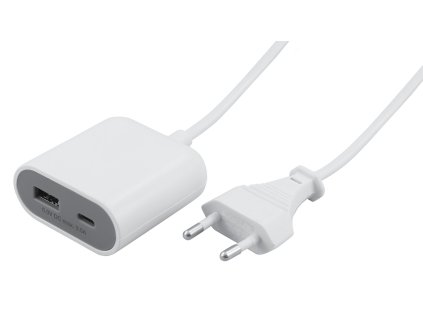 Nabíječka USB A+C s kabelem, 3,5 A 17,5 W, 1,5 m, bílá