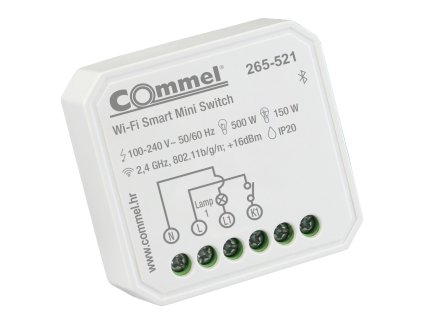 WiFi mini switch 1-gang 5A 150 W / 500 W, 100-240 V~, 2,4 GHz, 802.11b/g/n; + 16dBm, IP20