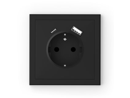 Adria - Zásuvka Schuko s USB A+C - šroubovací zapojení, černá, 16 A, 250 V~