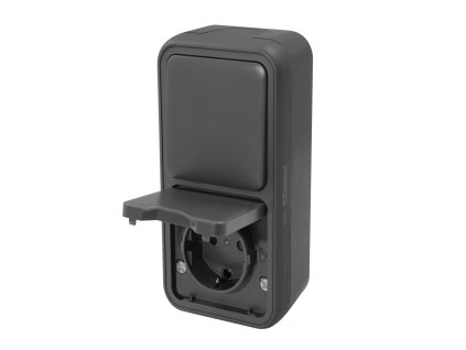 Bura - Povrchová zásuvka Schuko 16A + spínač 10A 250V IP55, antracitová barva