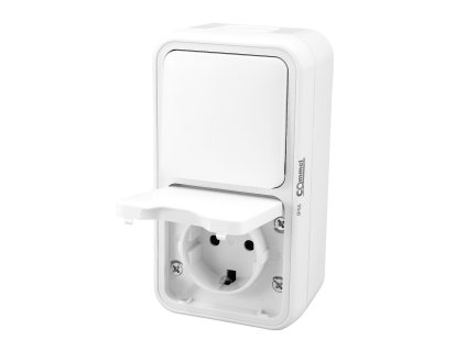 Bura - Povrchová zásuvka Schuko 16A + spínač 10A 250V IP55, bílá