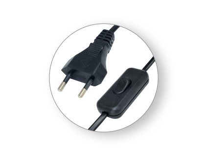 Připojovací kabel pro svítidla se spínačem 2,5 A 250 V ~, černý (H03VVH2-F 2x0,75 / 2 m)