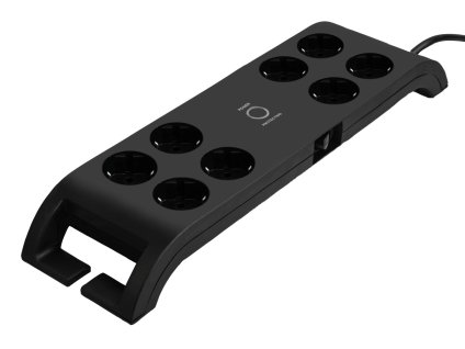 8cestná zásuvka + 2xUSB-A, 16 A 250 V ~ 3680 W s přepěťovou ochranou, černá