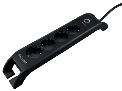 Čtyřcestná zásuvka + 2xUSB-A, 16 A 250 V ~ 3680 W s přepěťovou ochranou, černá