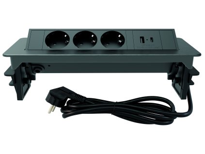 Zásuvka POP UP, 3x schuko, 16A 250 V~ 3680 W, USB A+C, černá