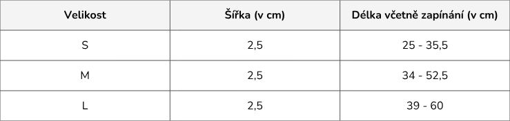 Tabulka Velikostí obojků softshell