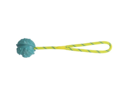 Aportovací plovoucí míček na šňůře, tyrkysovo-žlutý - 7cm/35cm