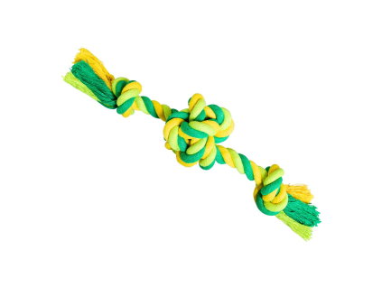 Bavlněné přetahovadlo s uzlem, zelenožluté - 17 cm