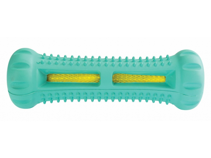 Dentální gumová kost s mátou, zelenožlutá - 14 cm