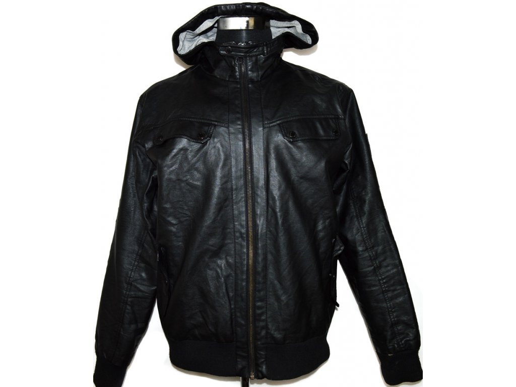 Pánská černá koženková bunda na zip L
