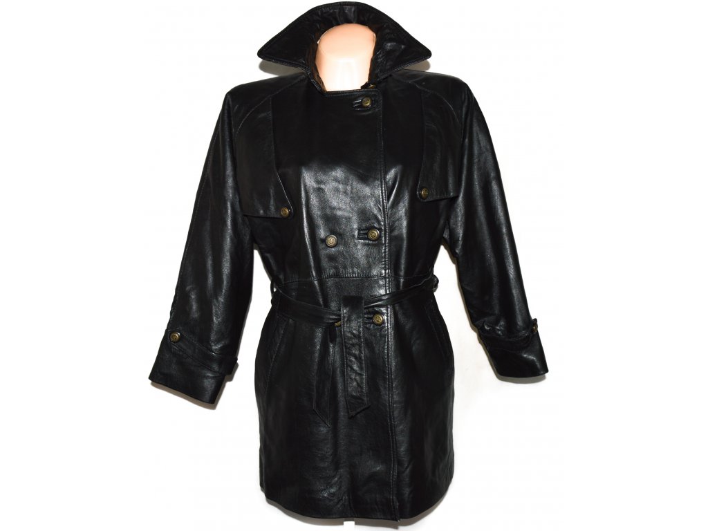 KOŽENÝ dámský černý měkký zateplený kabát s páskem Sheep land XL