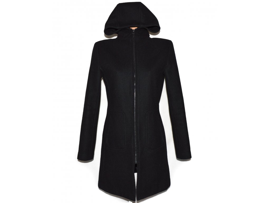 Vlněný (80%) dámský černý kabát s kapucí M - Coat-Master.cz