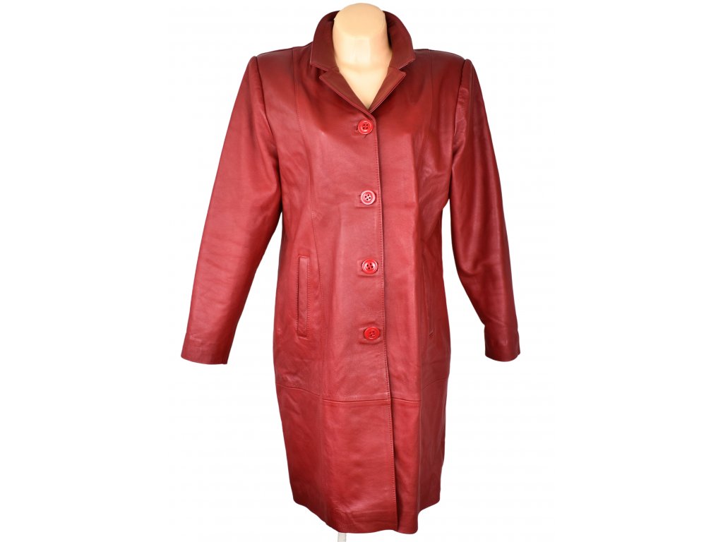 KOŽENÝ dámský červený měkký kabát XL