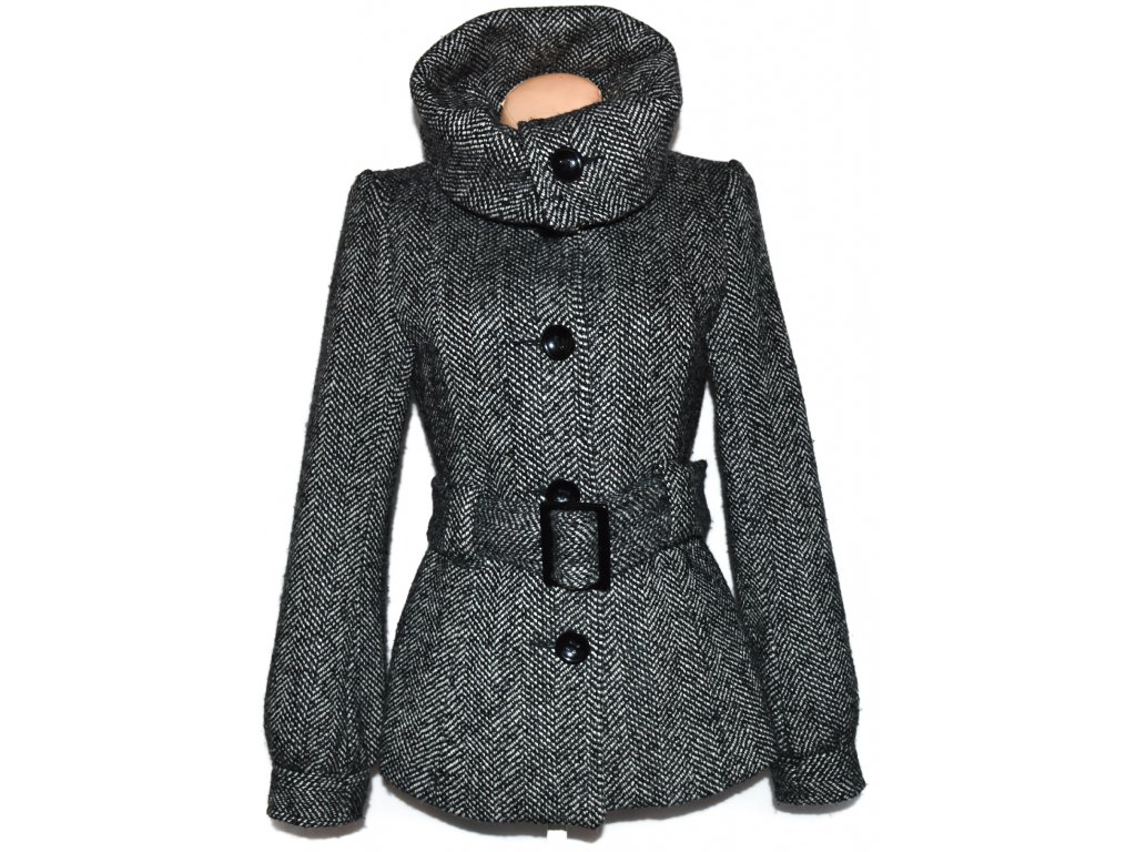 Vlněný dámský melírovaný kabát s páskem H&M