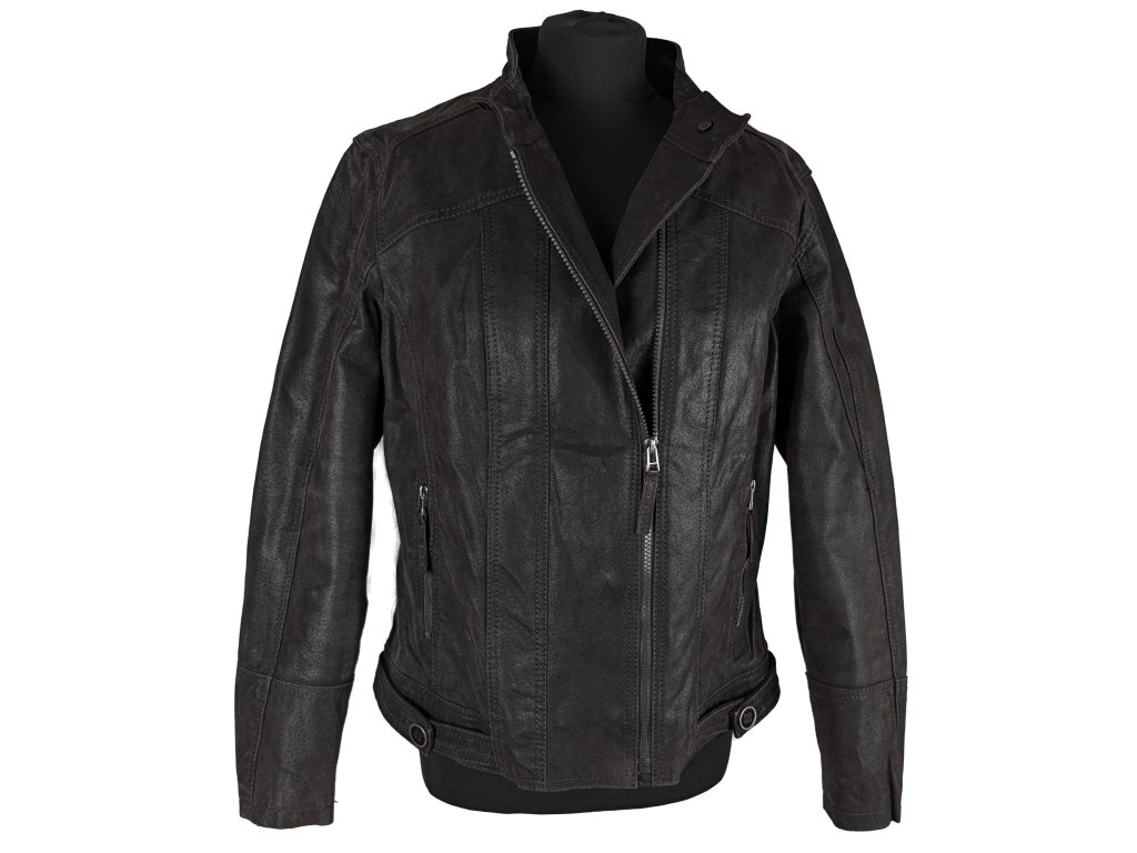 KOŽENÁ dámská hnědá bunda na zip Yessica L