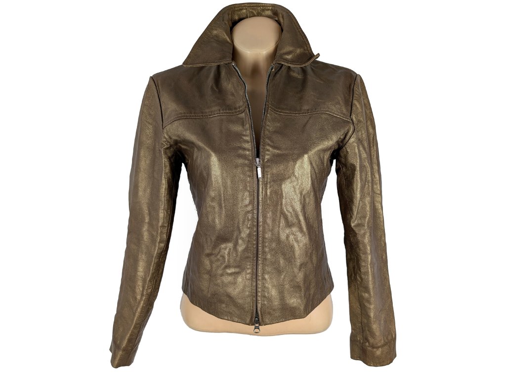 KOŽENÁ dámská zlatá bunda na zip ARMA M